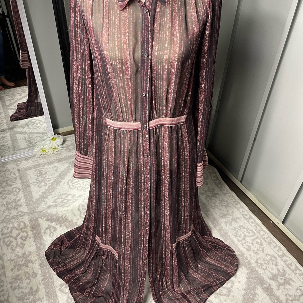 M.I.H Jeans Sheer Button Down long Sleeve Dress